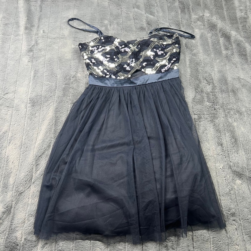 My Michelle Navy Blue Sequin Tulle Cocktail Dress Size 5 Sweetheart Neckline